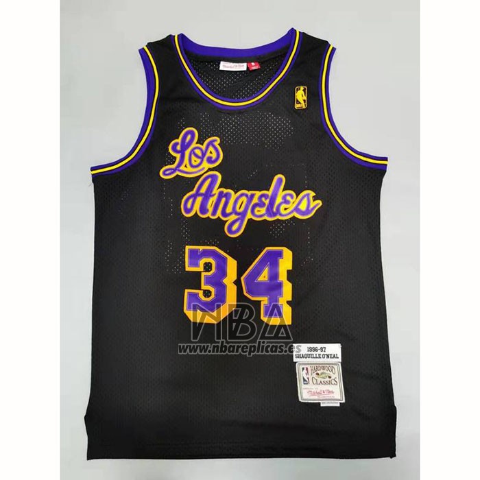 Camiseta Los Angeles Lakers Shaquille O'neal NO 34 Mitchell & Ness 1996-97 Negro